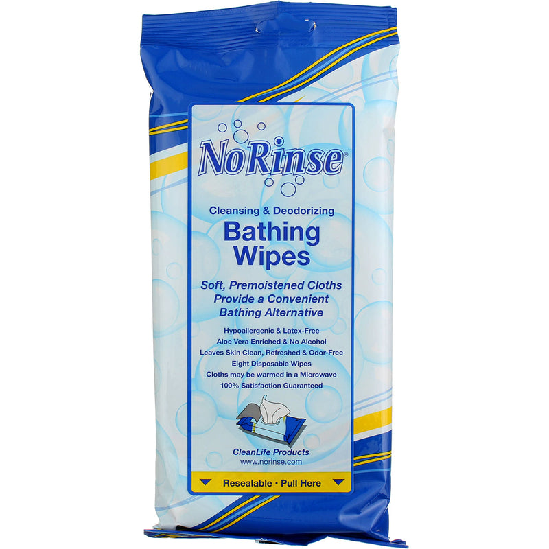 No Rinse Cleansing & Deodorizing Bathing Wipes, 8 Ct