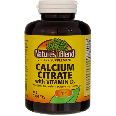 Nature's Blend Calcium Citrate + Vitamin D3 Caplets, 630 mg, 200 Ct