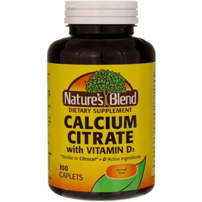 Nature's Blend Calcium Citrate + Vitamin D3 Caplets, 630 mg, 100 Ct