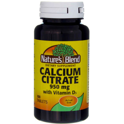 Nature's Blend Calcium Citrate + Vitamin D3 Tablets, 950 mg, 100 Ct