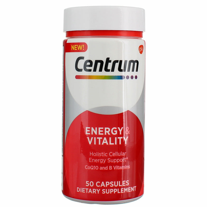 Centrum Energy & Vitality, Energy Supplement With CoQ10, Caffeine, Organic Botanical Blend of Maca Root, Pomegranate and Asian Ginseng - 50 Capsules