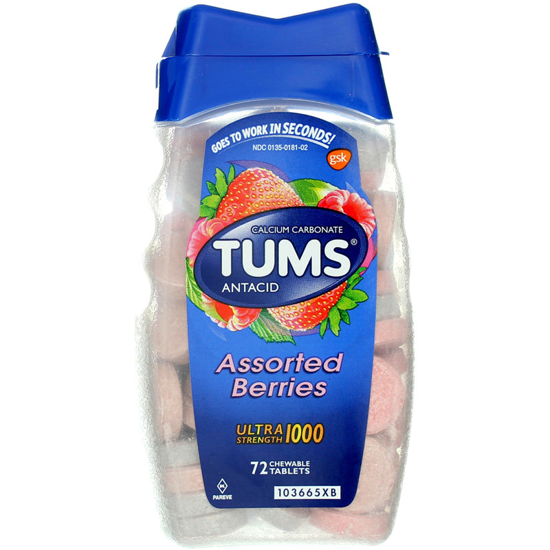 Tums Ultra Strength Antacid Chewable Tablets, Assorted Berries, 1000 mg, 72 Ct
