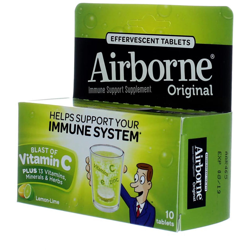 Airborne Original Immune System Supplement Effervescent Tablets, Lemon-Lime, 10 Ct