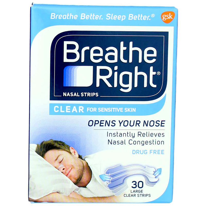 Breathe Right Clear Nasal Strips, Clear, Large, 30 Ct