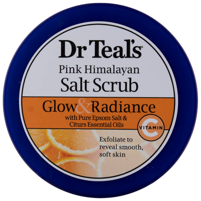 Dr Teal's Pink Himalayan Salt Body Scrub Glow & Radiance with Citrus Essential Oils 16 oz