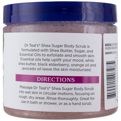 Dr Teal's Shea Sugar Body Scrub, Black Elderberry with Essential Oils, 19 oz