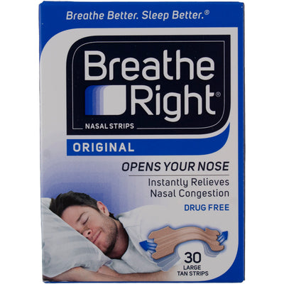 Breathe Right Original Nose Strips to Reduce Snoring and Relieve Nose Congestion, Large, Tan, 30 Count (Packaging May Vary)