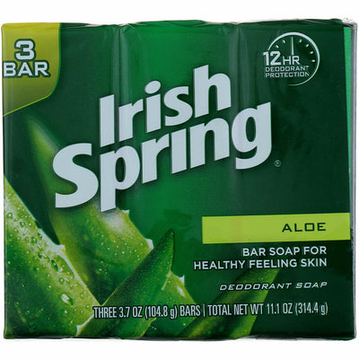 Irish Spring Deodorant Soap Bars W/aloe, 3.75 Oz Bars, 3 Ea