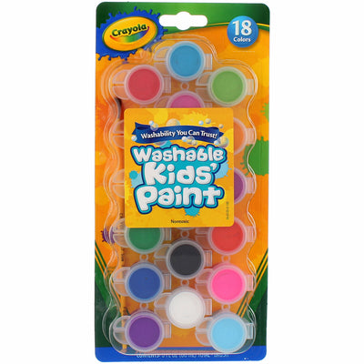 Crayola Washable Kids Paint Pots with Brush, Classic & Bold Colors, 3 fl oz, 18 Ct