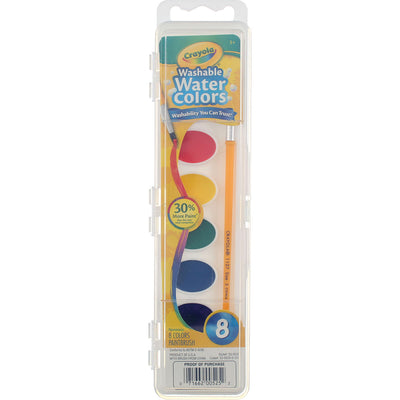 Crayola Washable Watercolor Pans with Brush, 8 Ct