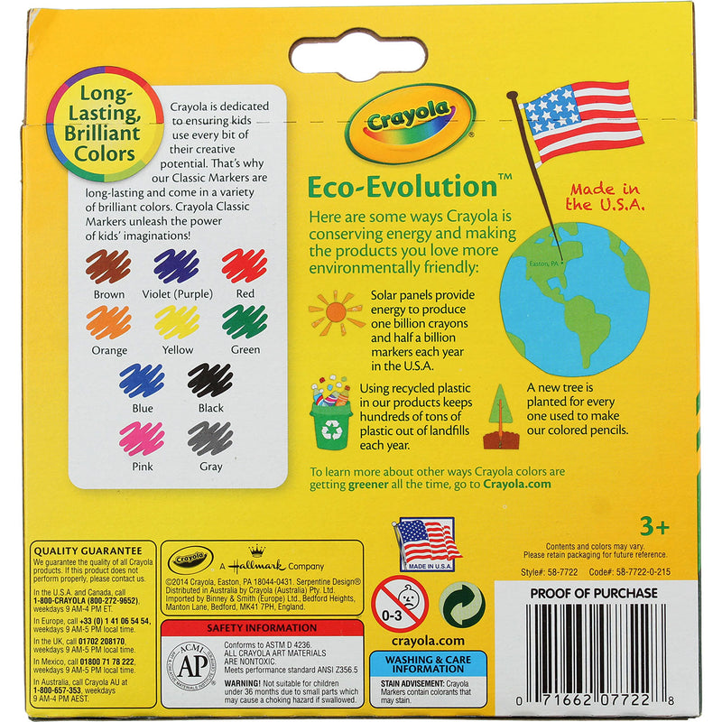 Crayola Broad Line Markers, Classic Colors, 10 Ct