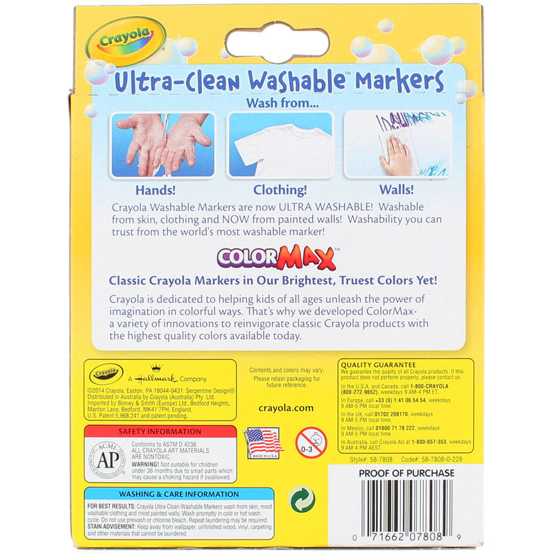 Crayola Ultra-Clean Washable Broad Line Markers, Classic Colors, 8 Ct
