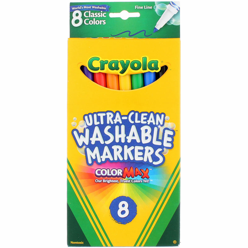 Crayola Ultra-Clean Washable Fine Line Markers, Classic Colors, 8 Ct
