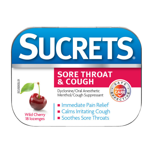 Sucrets Lozenges, Sore Throat Wild Cherry, 18 ct (Pack of 1)