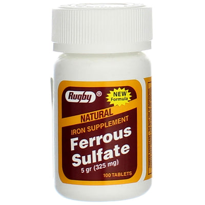 Rugby Ferrous Sulfate Iron Supplement Tablets, 325 mg, 100 Ct