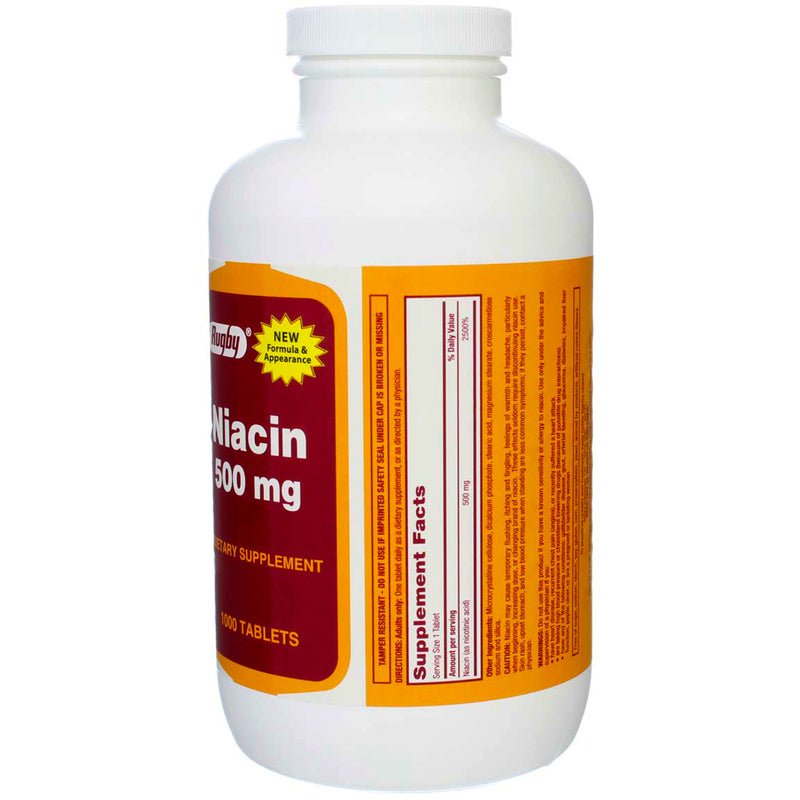 Rugby Niacin Tablets, 500 mg, 1000 Ct