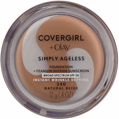 CoverGirl + Olay Simply Ageless Foundation, Natural Beige 240, SPF 28, 0.4 oz