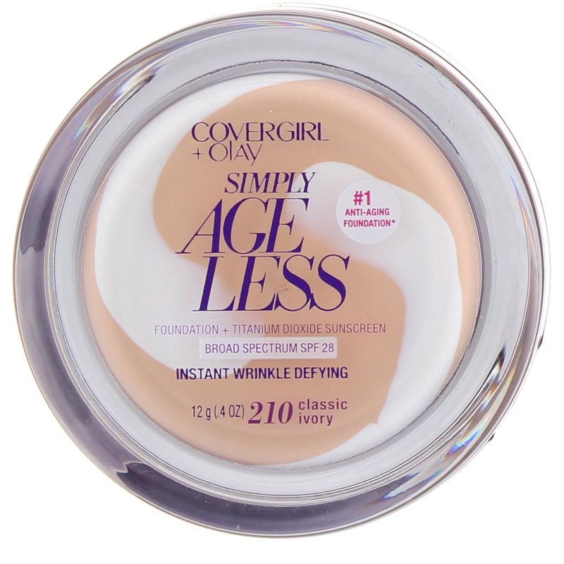 CoverGirl + Olay Simply Ageless Foundation, Classic Ivory 210, SPF 28, 0.4 oz