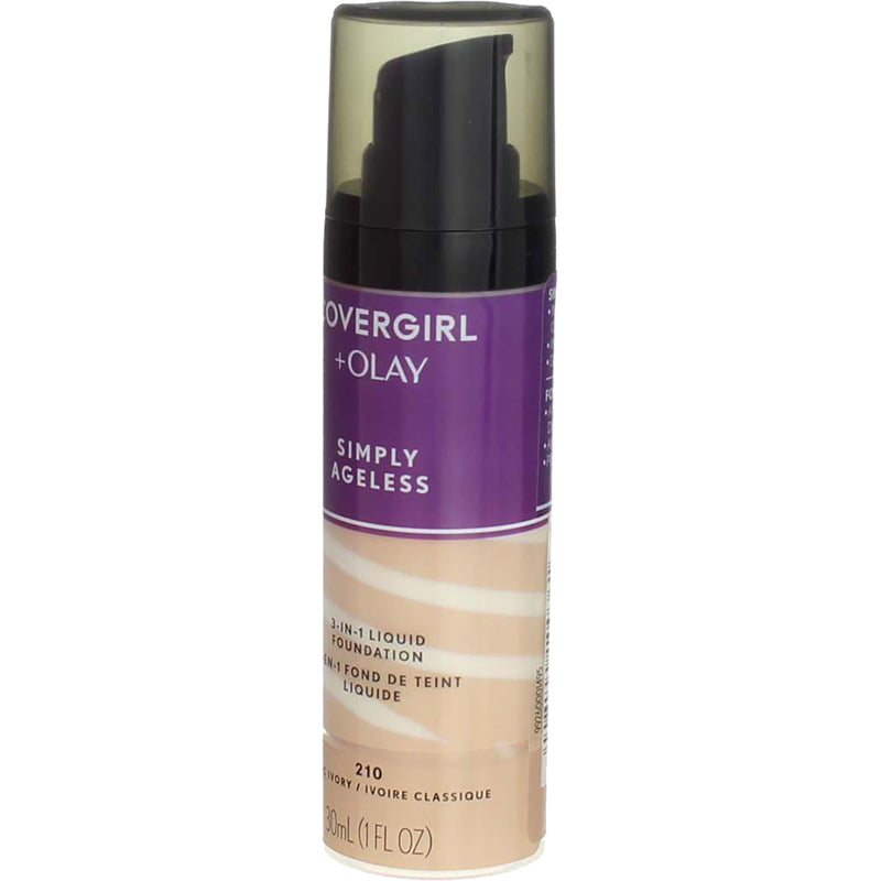 CoverGirl + Olay Simply Ageless 3-in-1 Liquid Foundation, Classic Ivory 210, 1 fl oz