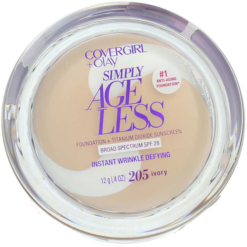 CoverGirl + Olay Simply Ageless Instant Wrinkle Defying Foundation, Ivory 205, SPF 28, 0.4 oz