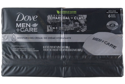 Dove Men+Care Exfoliating Beauty Bar Soap, Charcoal Clay, 3.75 oz, 6 Ct