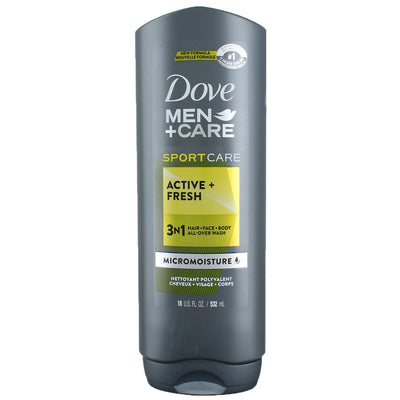 Dove Men+Care Sport Care Active + Fresh Hair + Face + Body Wash, 18 fl oz