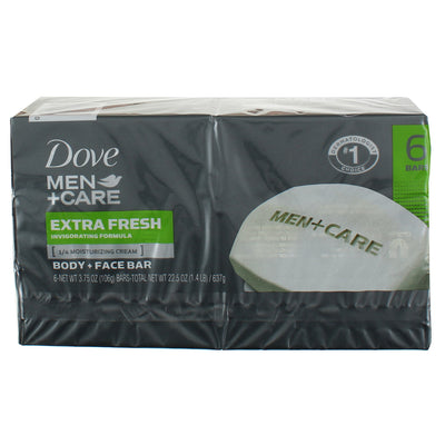 Dove Men+Care Extra Fresh Body + Face Bars, Invigorating Scent, 3.75 oz, 6 Ct