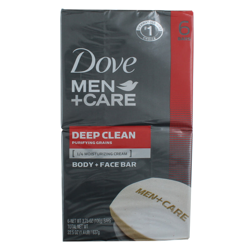 Dove Men + Care Deep Clean Body + Face Bars, Purifying Grains, 3.75 oz, 6 Ct