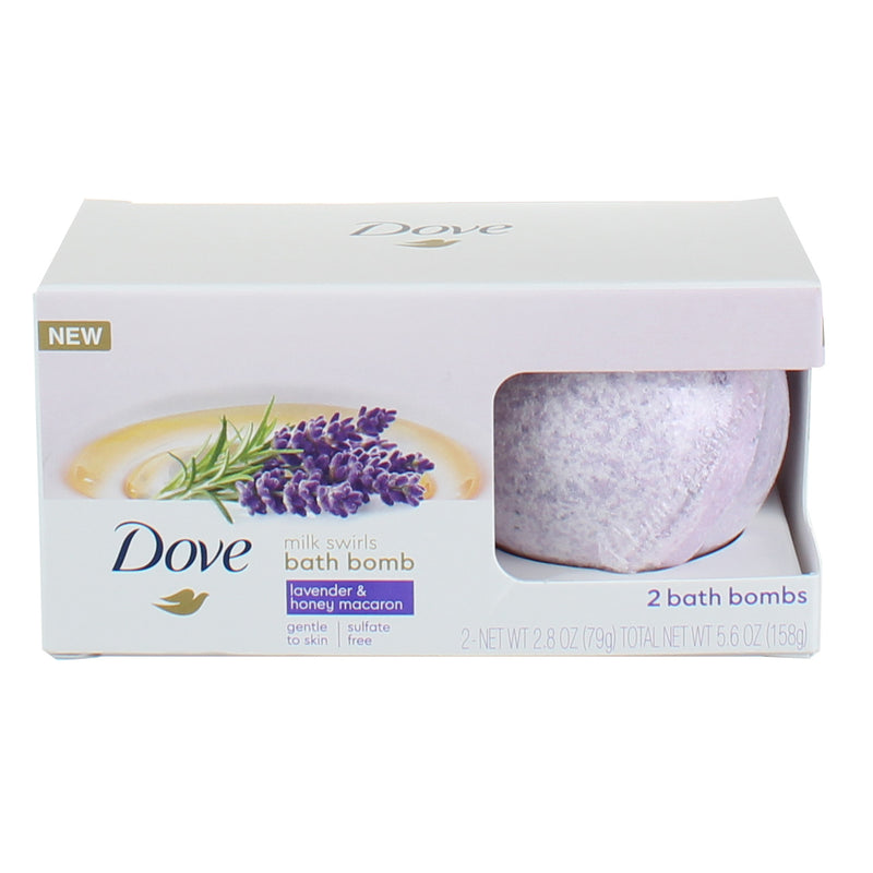 Dove Milk Swirls Bath Bombs, Lavender & Honey Macaron, 2.8 oz, 2 Ct