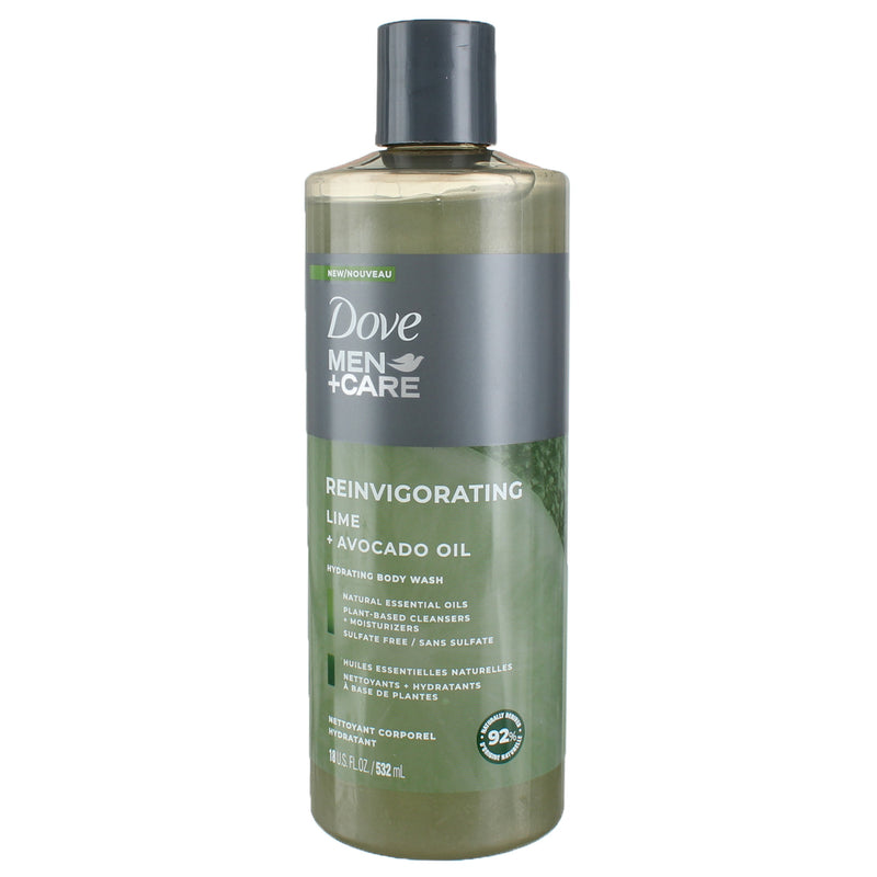 Dove Men+Care Reinvigorating Body Wash, Lime + Avocado Oil, 18 fl oz