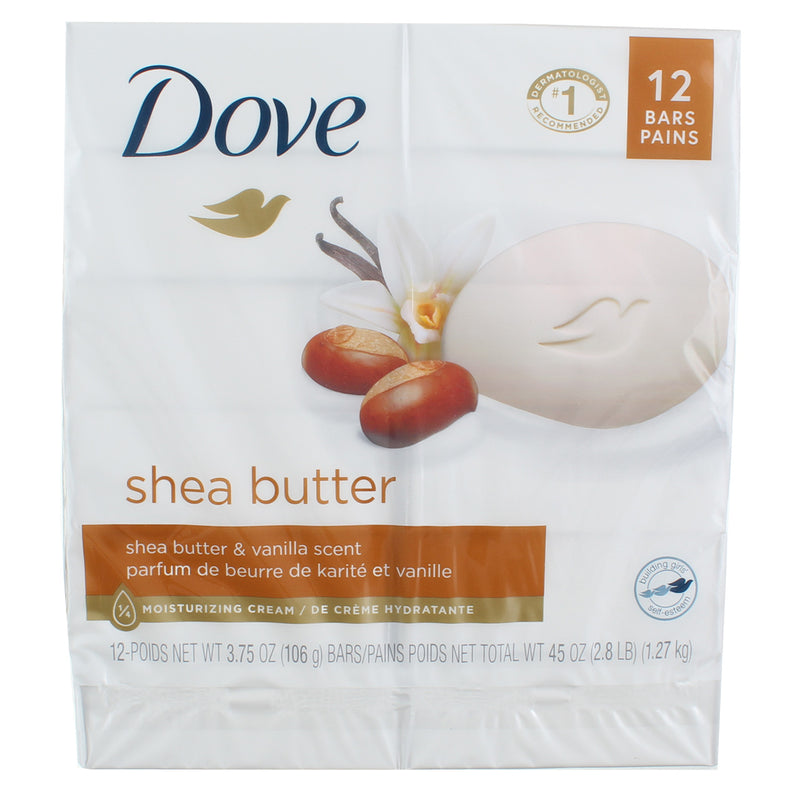Dove Shea Butter Moisturizer Cream Bars, Shea Butter & Vanilla, 3.75 oz, 12 Ct
