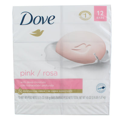 Dove Beauty Bar Gentle Skin Cleanser Pink More Moisturizing Than Bar Soap, 3.75 oz, 12 Bars