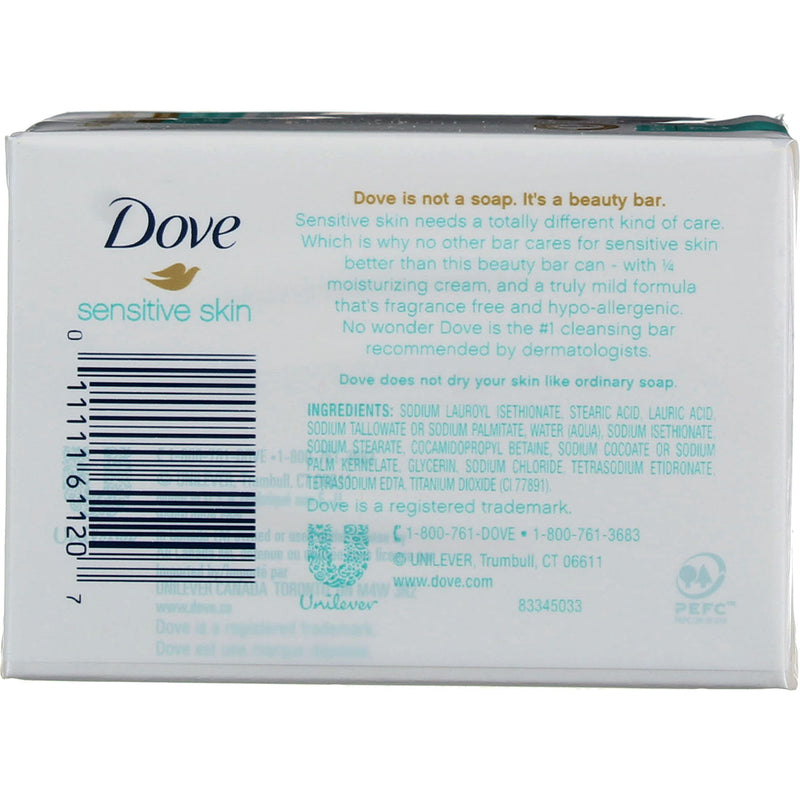 Dove Sensitive Skin Beauty Bar Soap, Unscented, 4 oz, 2 Ct