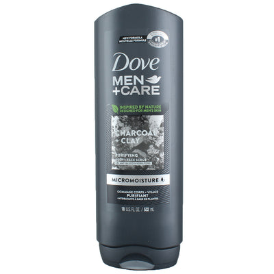 Dove Men+Care Charcoal + Clay Purifying Body + Face Scrub, 18 fl oz