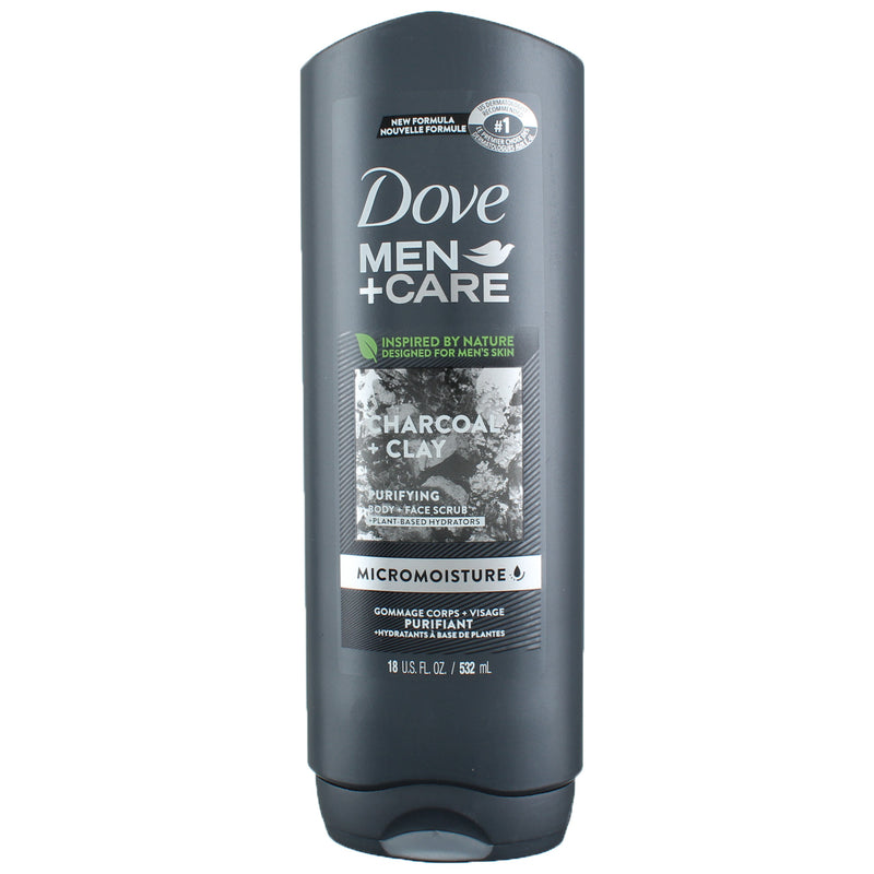 Dove Men+Care Charcoal + Clay Purifying Body + Face Scrub, 18 fl oz