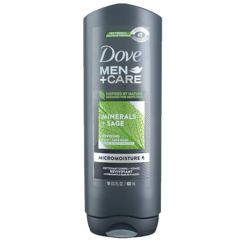 Dove Men+Care Minerals + Sage Reviving Body + Face Wash, 18 fl oz