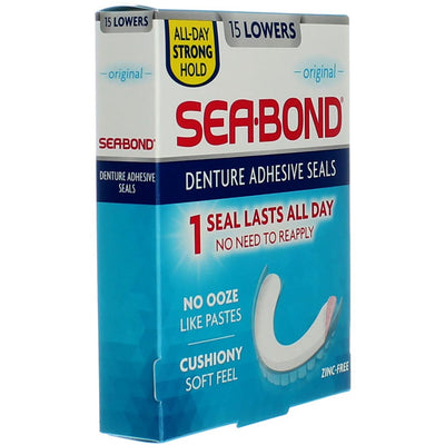 Sea Bond Secure Denture Adhesive Seals, Original Lowers, Zinc-Free, All-Day-Hold, Mess-Free, 15 Count (Pack of 1)