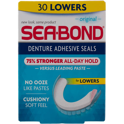 Sea Bond Secure Denture Adhesive Seals, Lower Dentures, Original Flavor, 30 Seals