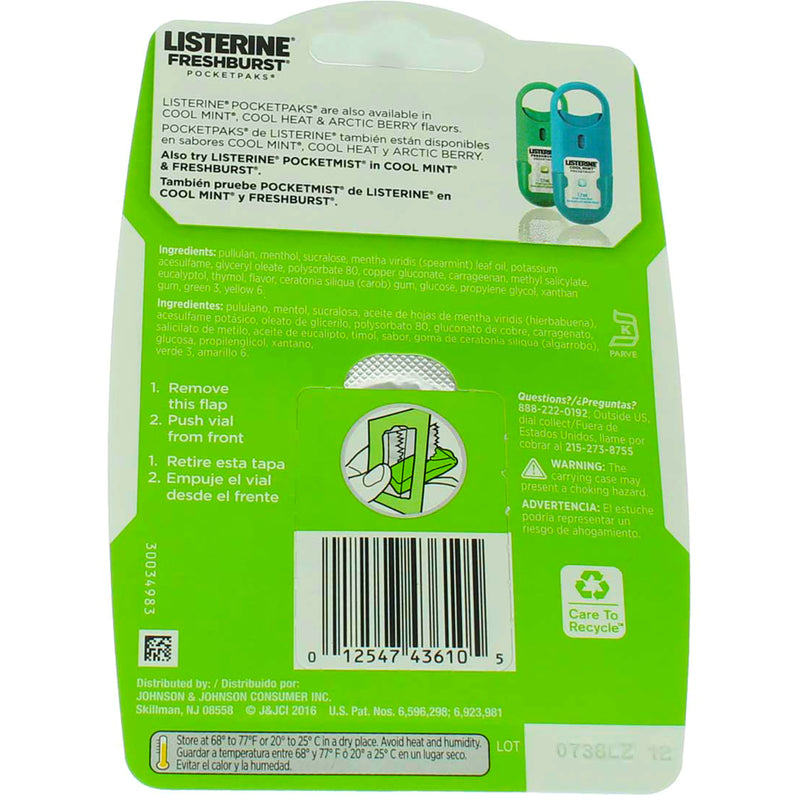 Listerine Freshburst Pocketpaks Fresh Breath Strips, Mint Breath Refresher Strips to Kill 99% of Bad Breath Germs, Portable Pack, Freshburst Spearmint Flavor, 24-Strips