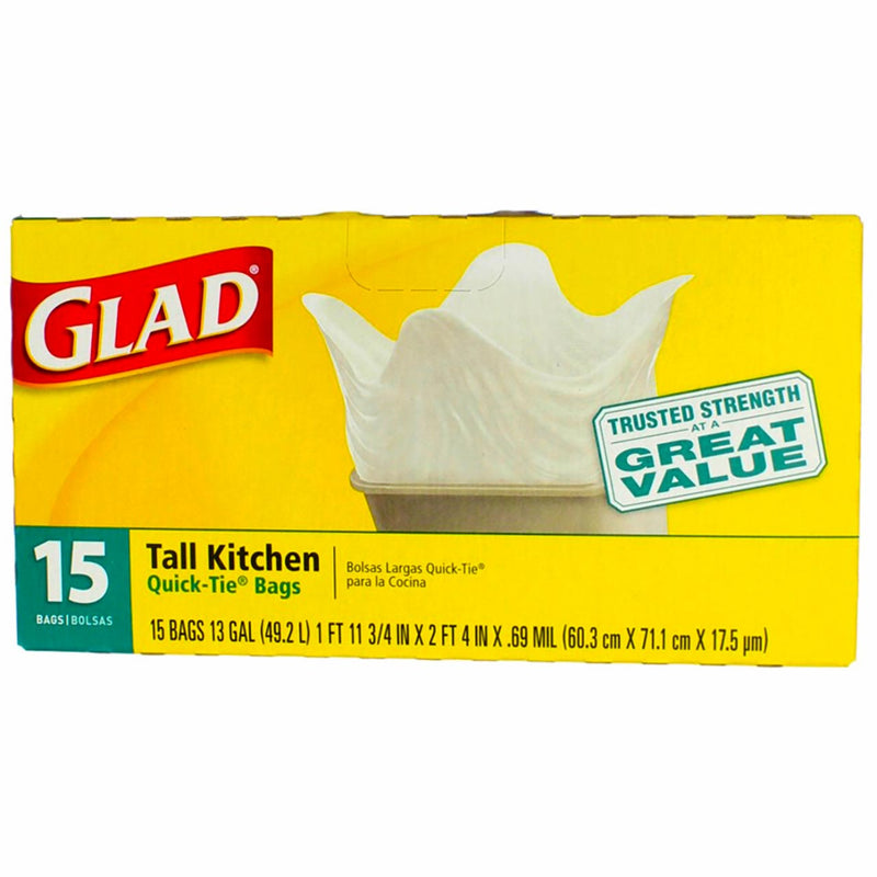 Glad Tall Kitchen Bags, Quick-Tie, 15 Bags