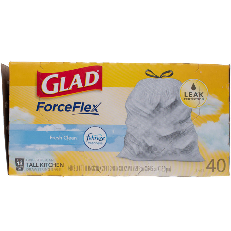 Glad Force Flex Febreze Freshness Waste Bags, Fresh Clean, 13 gal, 40 Ct