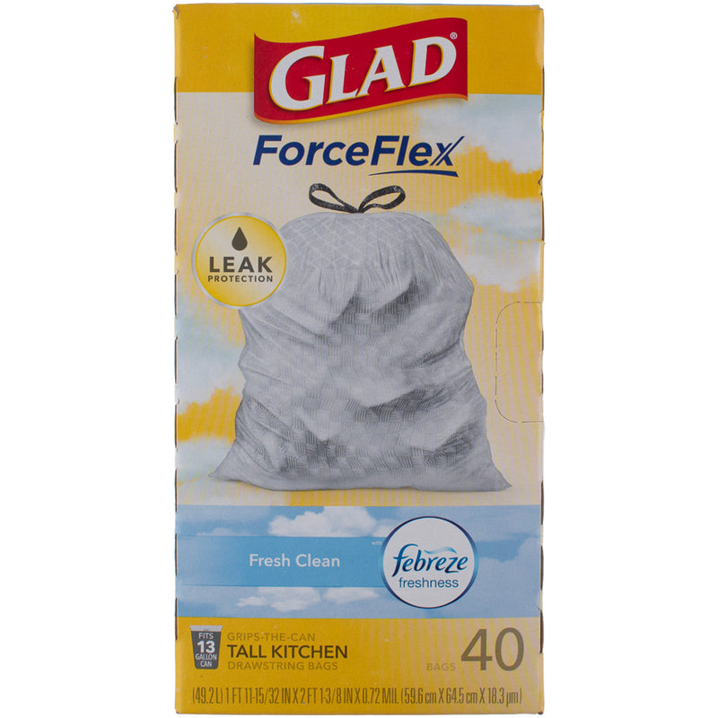 Glad Force Flex Febreze Freshness Waste Bags, Fresh Clean, 13 gal, 40 Ct