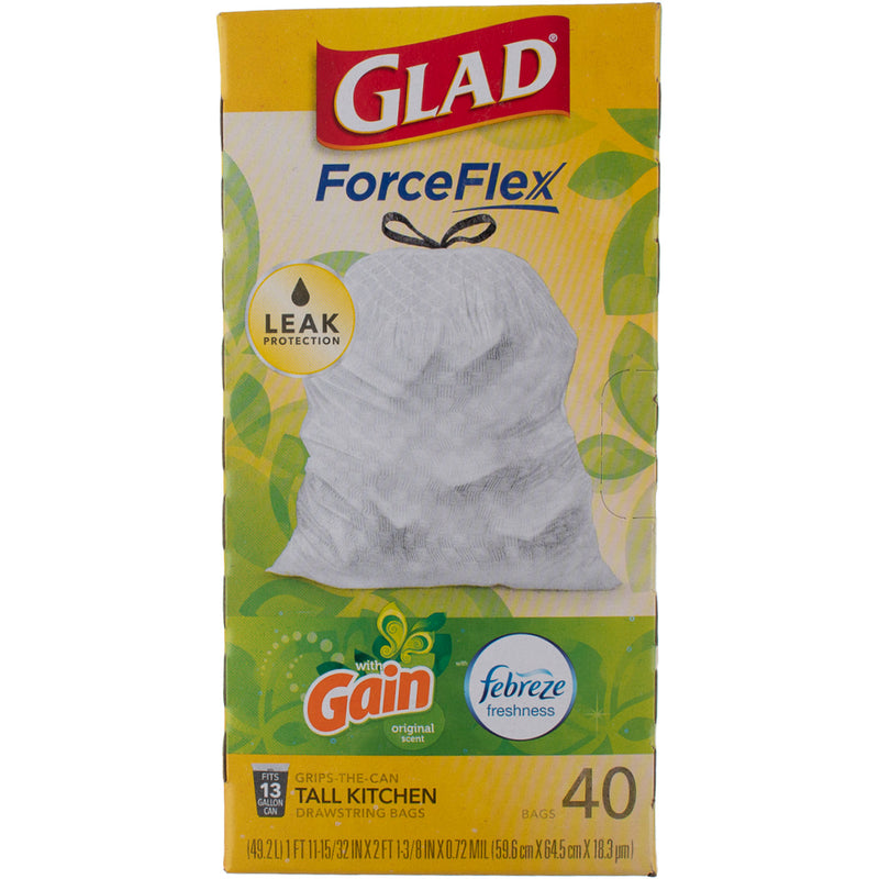 Glad ForceFlex Tall Kitchen Trash Bags, 13 Gallon, 40 Bags (Clean