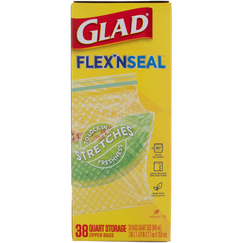 Glad FLEX N SEAL Zipper Bags, 17.7 cm X 19.6 cm, 1 qt, 38 Ct