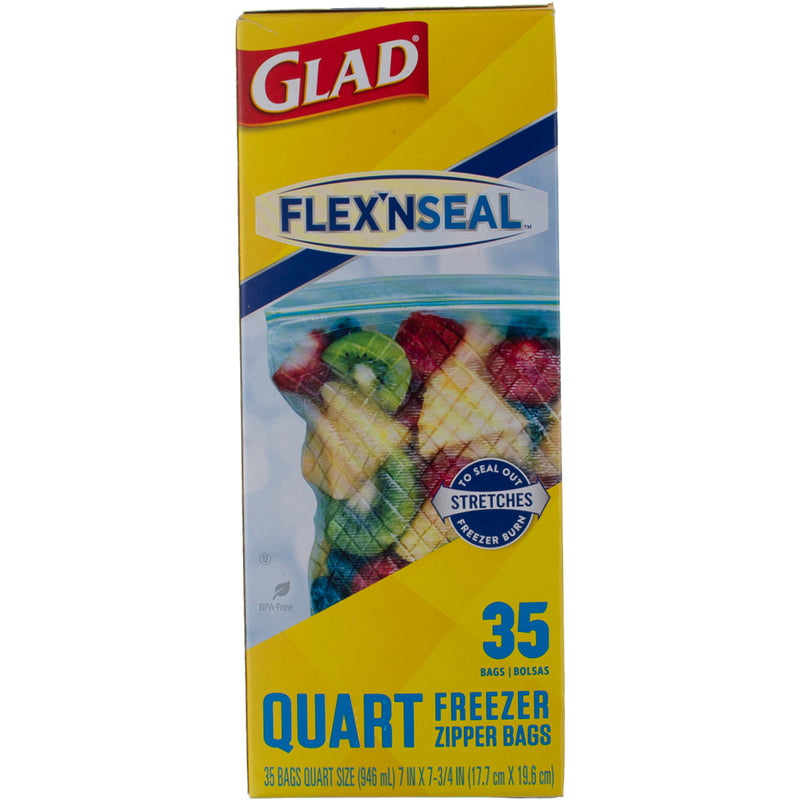 Glad Flex N Seal Zipper Bags, Storage, Quart - 38 bags