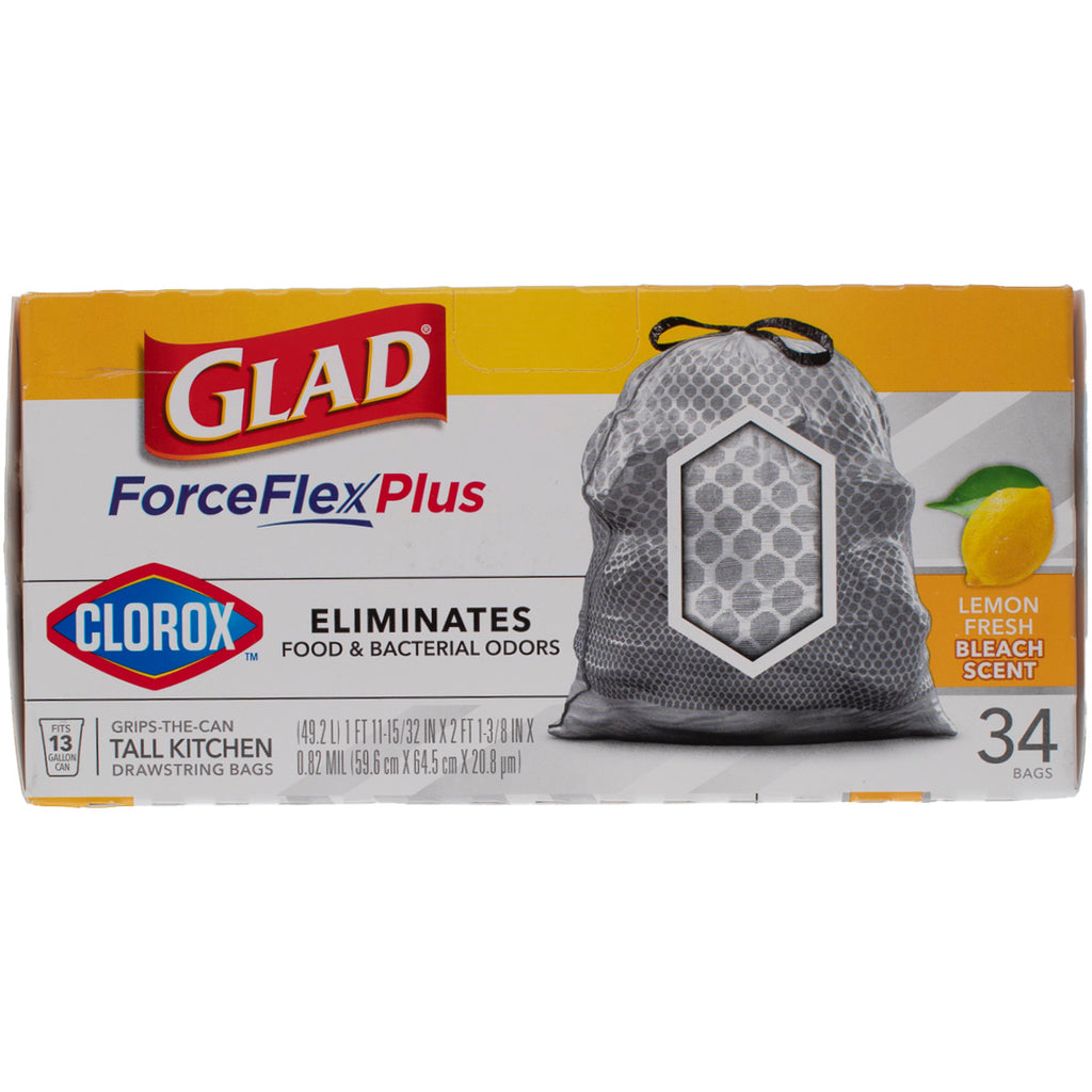 ForceFlex Plus Drawstring Trash Bags, Lemon Fresh Bleach Odor