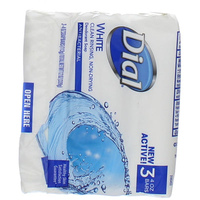 Dial Antibacterial Deodorant Soap, White, 4 Ounce, 3 Bars