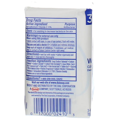 Dial Antibacterial Deodorant Soap, White, 4 Ounce, 3 Bars
