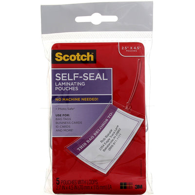 Scotch Self-Sealing Laminating Pouches, Glossy, 2.5in X 4.5in, 5 Ct
