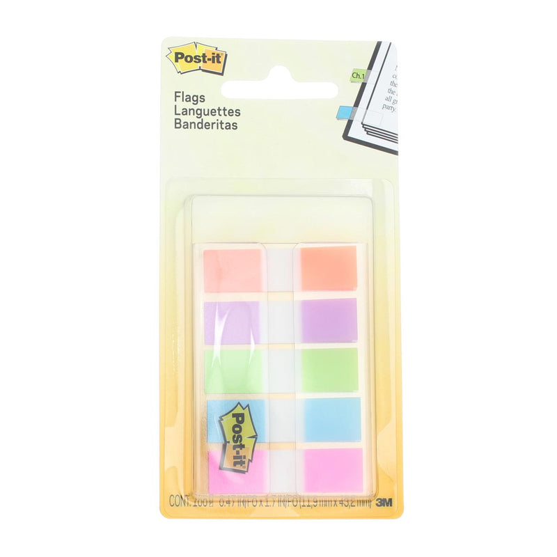 Post-it Page Flags, 5 Bright Colors, 0.47in x 1.7in, 100 Ct